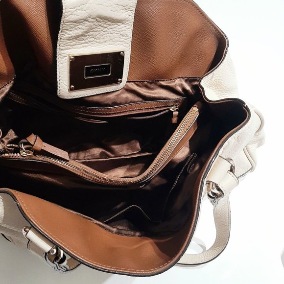DKNY Cream Multicompartment Logo Double Handle Leather Handbag - Picture 5 of 7